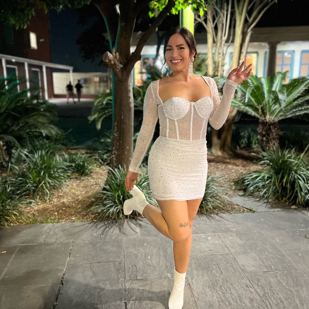 Rhinestone White Corset Top Dress